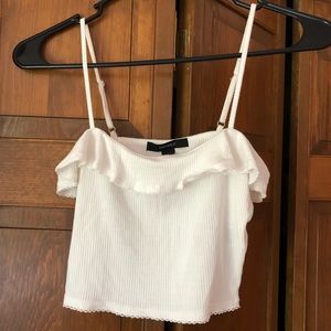 Forever 21 White Ribbed Flounce Cami